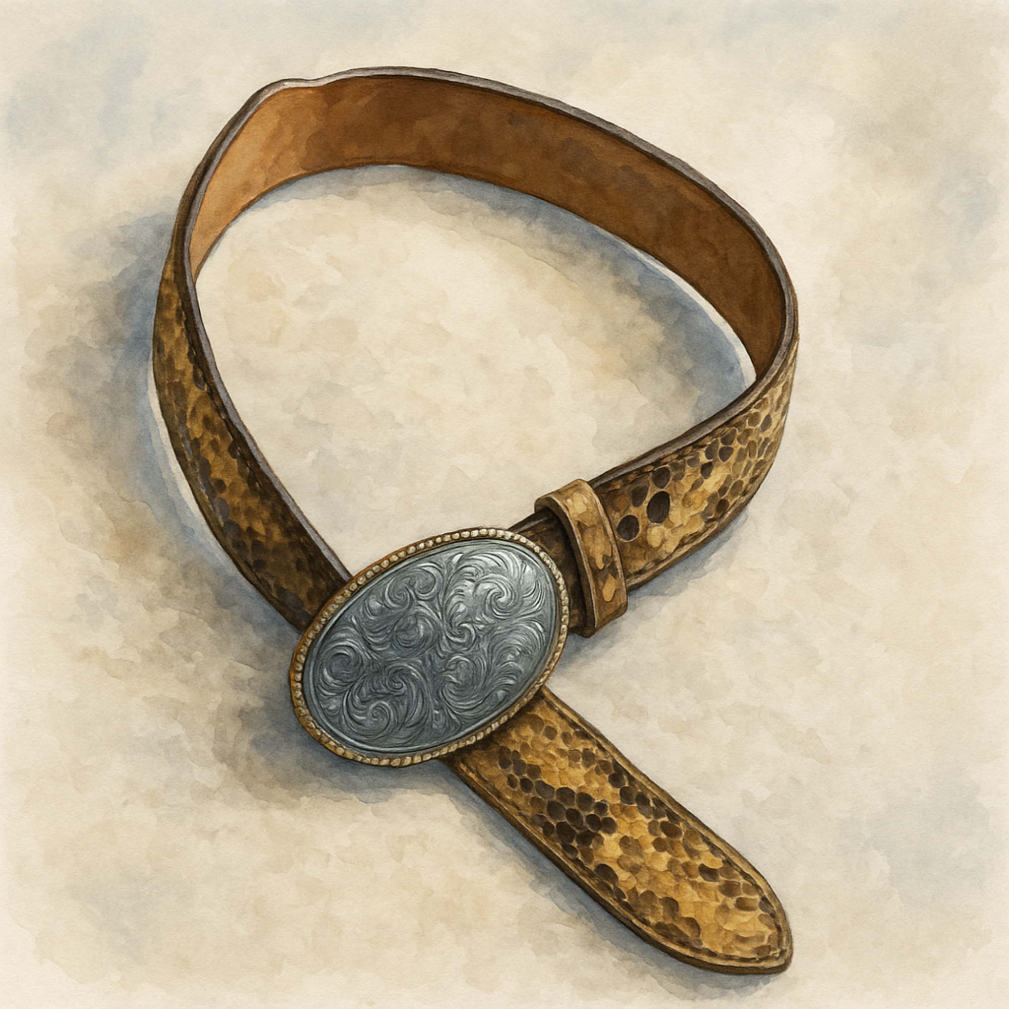 Genuine snakeskin belt with a scrolling silver-tone oval buckle