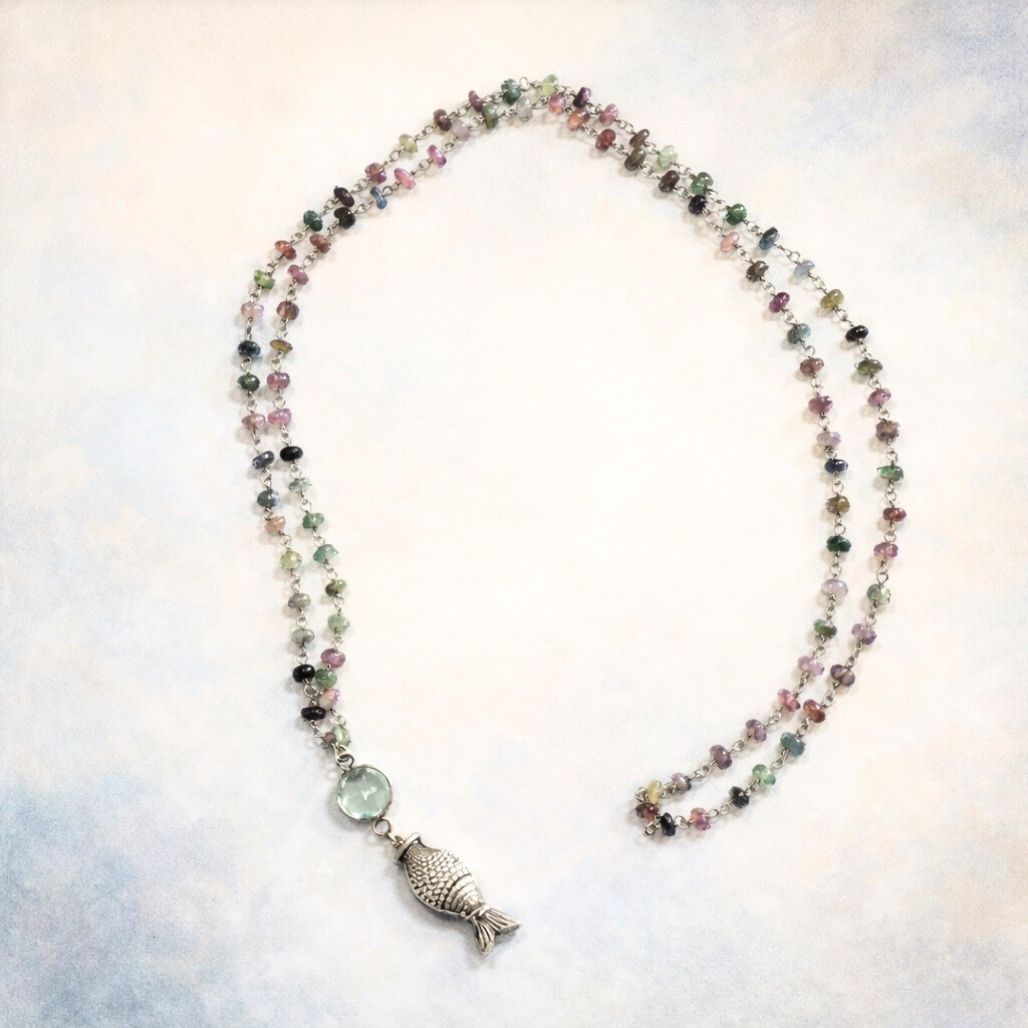 Tourmaline and fish necklace
