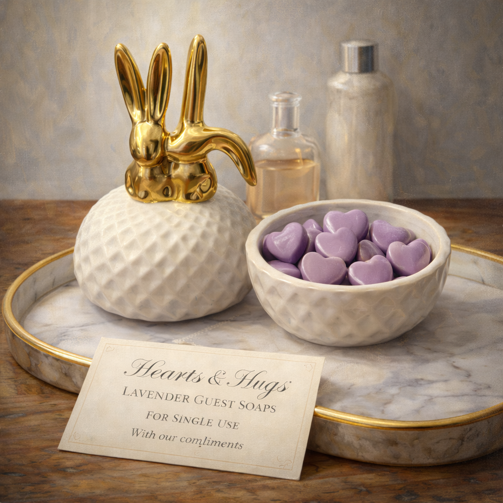 Hearts & Hugs Lavender Guest Soap Set Porcelain Rabbit Dish