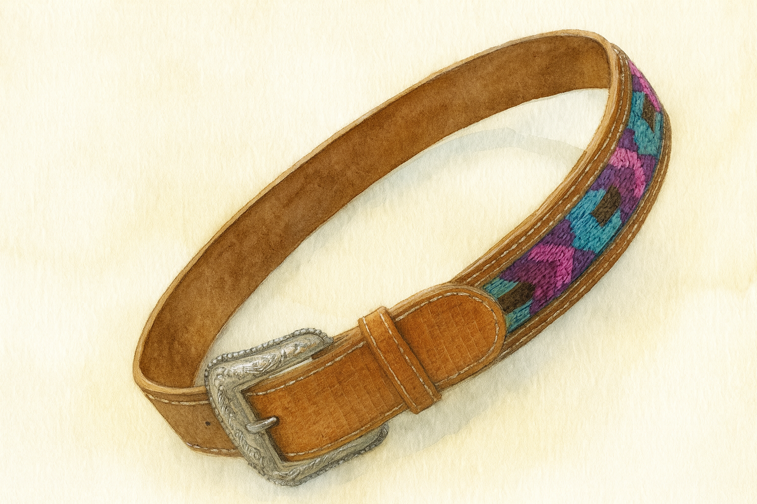 Stitched leather belt