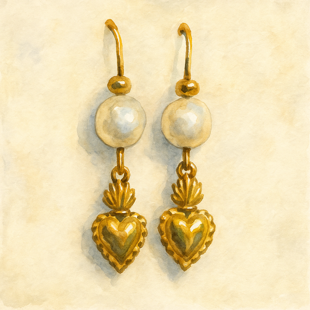 Ex Voto Heart and Pearl Earrings