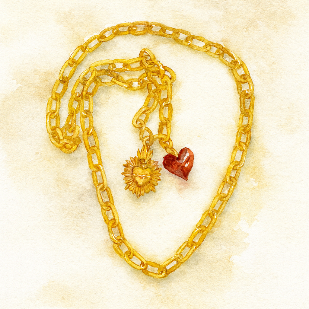 Ex-Voto & Crystal Heart Necklace (40")