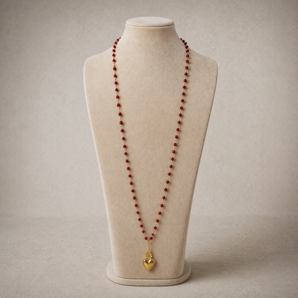 209 | Coral bead necklace and ex voto heart