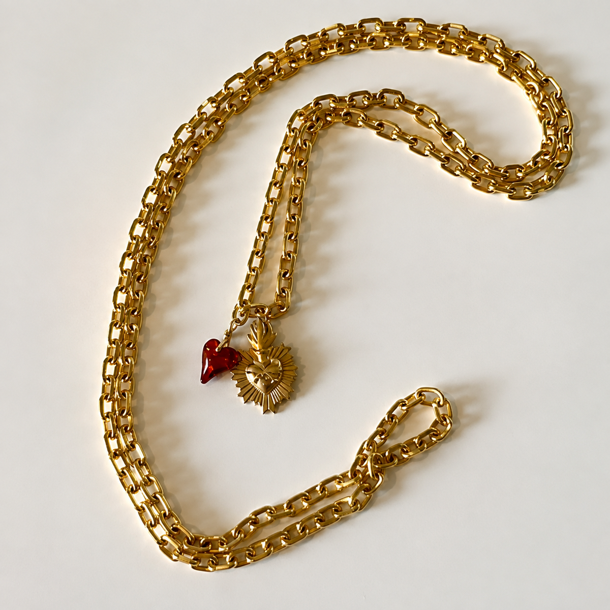 224 | Ex-Voto & Crystal Heart Necklace (40")