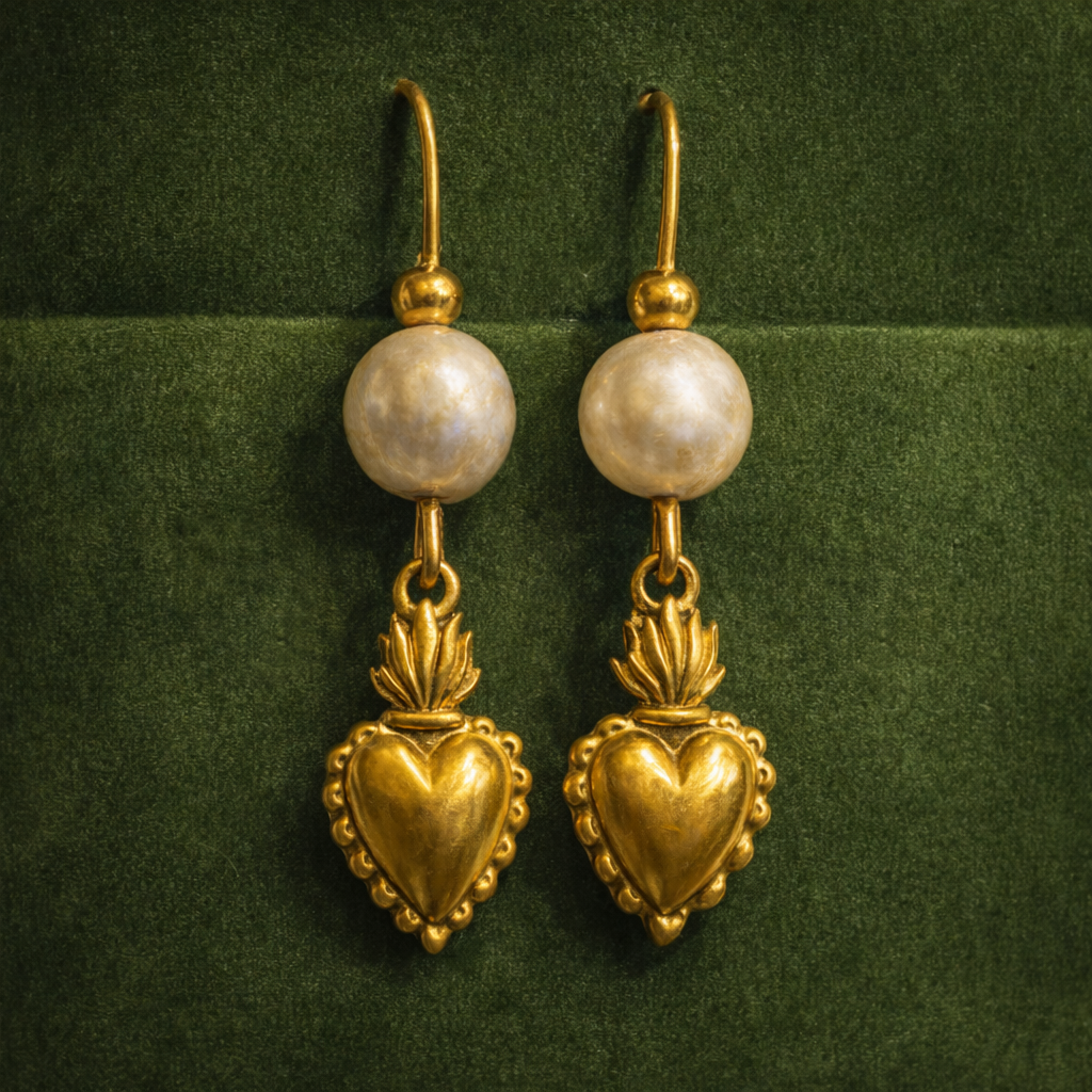 Ex Voto Heart and Pearl Earrings