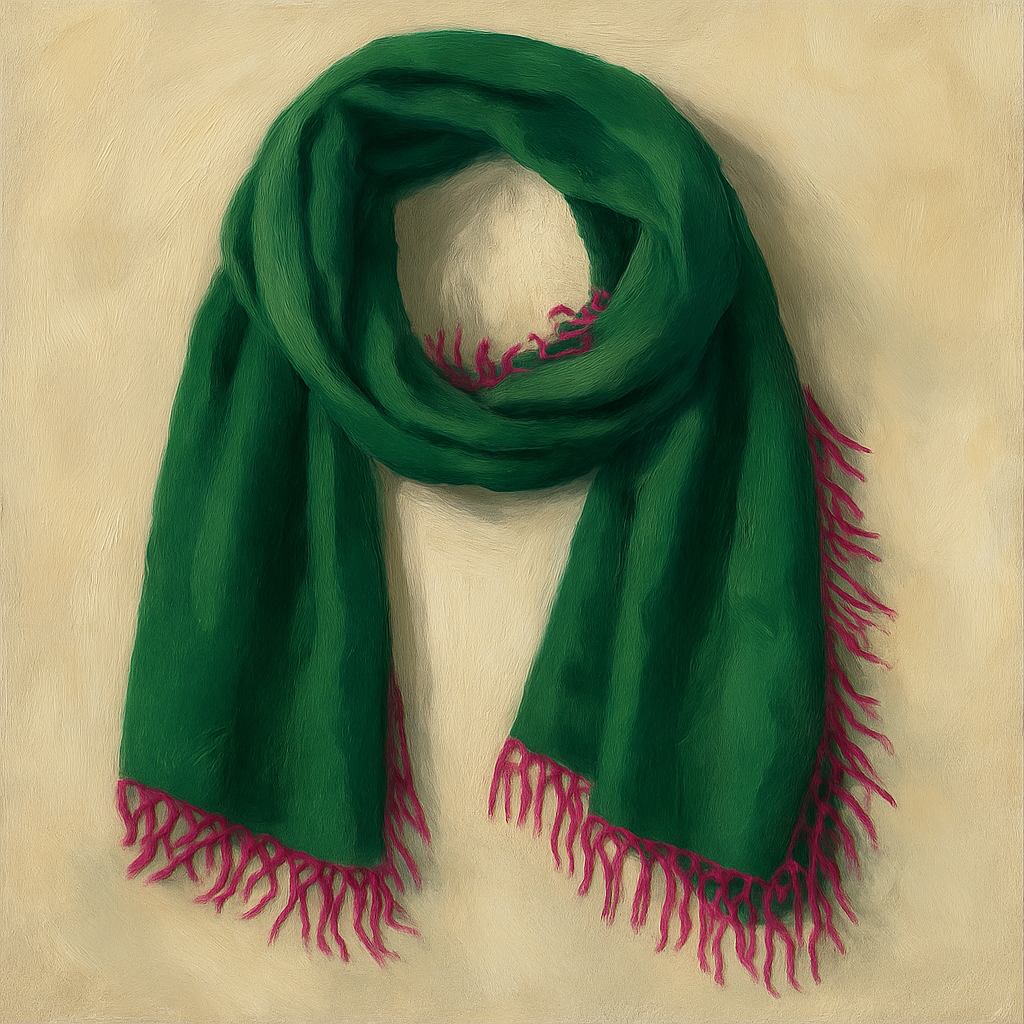 Ms. Finch’s Green Scarf with Pink Fringe
